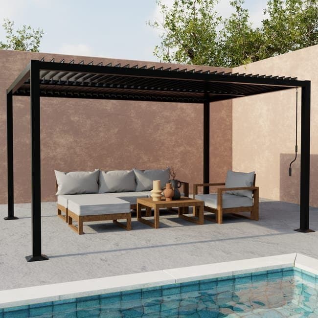 Pergola bioclimatique noir. aluminium et acier. 3x4m. lames orientables PALACE 4X3M — vue 1