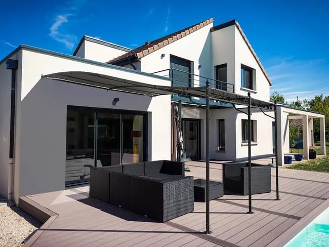 Pergola tonnelle adossée en métal - 3 x 4 m - Gris — vue 1